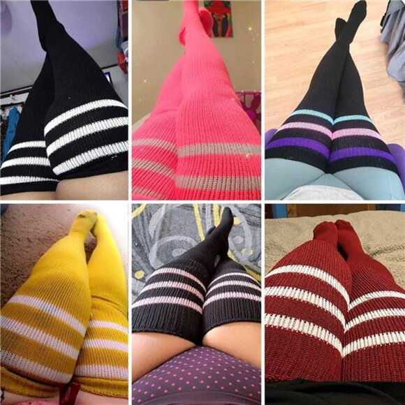 Plus Size Womens Thigh High Socks for Thick Thighs- Extra Long Striped Thick - Picture 5 of 7